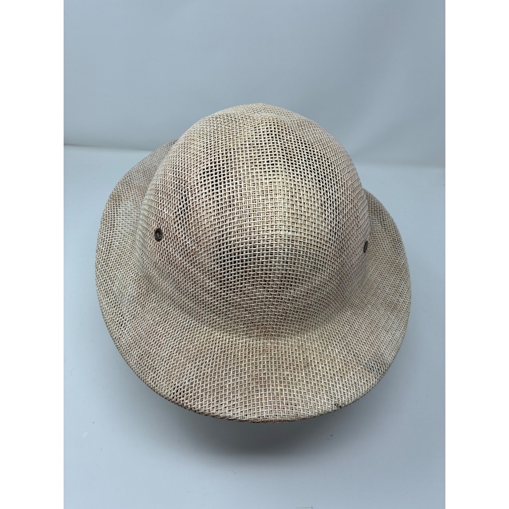 Vintage Brookstone Straw Pith Helmet Safari Sun Hat Made in USA Woven Mesh